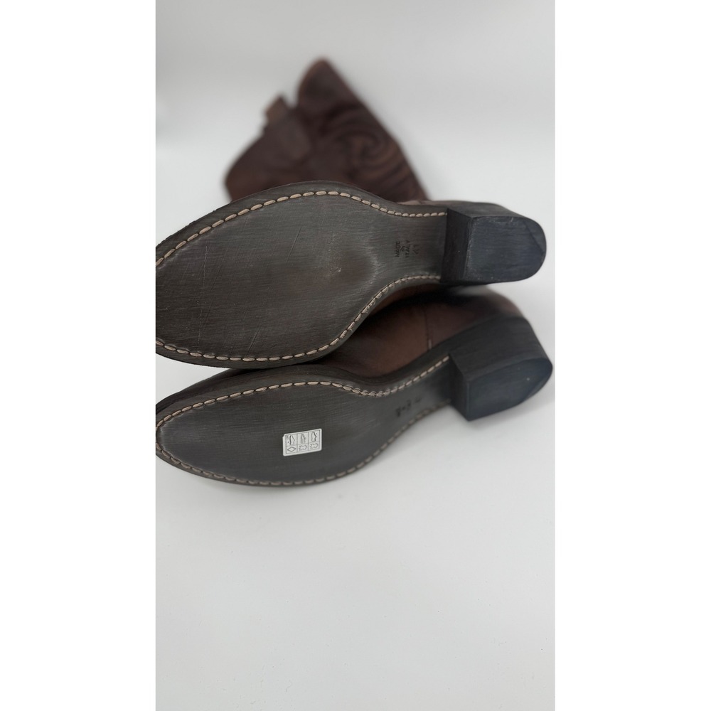 Grey Mer Italian Leather Western‎ Boots Women 41 Brown Embroidered Tall Country - Picture 8 of 14